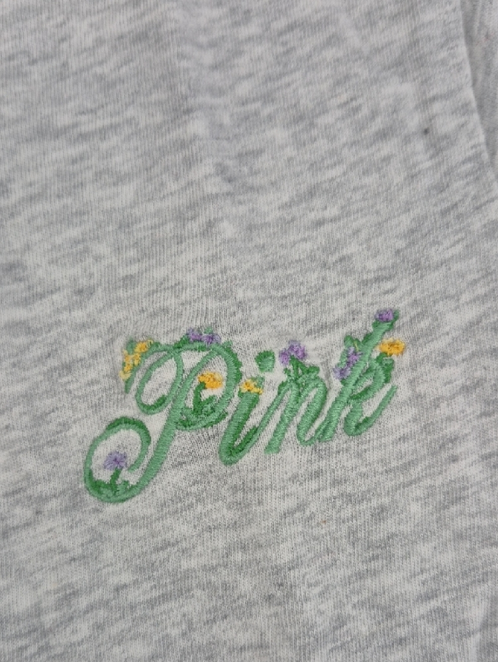 PINK Victoria's Secret Heather Gray Short Sleeve Tee with Green Script Logo - Picture 3 of 3